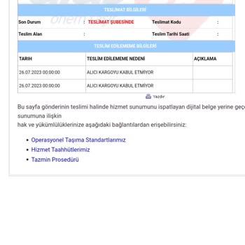 Aras Kargo Kargo Teslim Edilmemesi