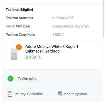 Koçtaş İptal Edilen Gardırobun Para İadesini Hala Yapmadı.