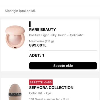 Sephora App'ten Para Çekilmesine Rağmen Siparişim İptal Edildi