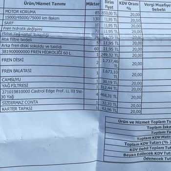 And Otomotiv Onay Alınmadan Motor Temizlik Bedeli Yansıtılmış