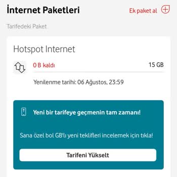 Vodafone İnternet Paylaşım Sınırı