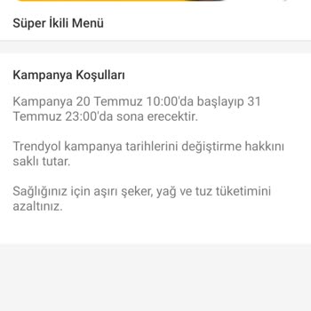 Trendyol Yemek Kampanya Aldatmacası. İndirimli Menünün Olmaması