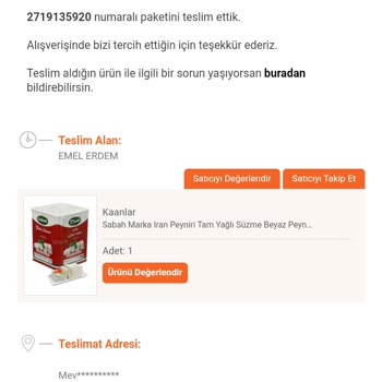 Trendyol Sütçüm Organik Dünyasından Aldığım Ürün Bozuk Ve Düzgün Kargolanmamış