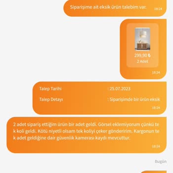 Trendyol 2 Adet Sipariş Ettiğim Ürünü 1 Adet Gönderdi.