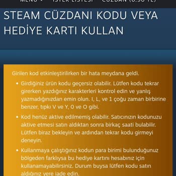 Tosla Steam Cüdan Kodu Hatalı