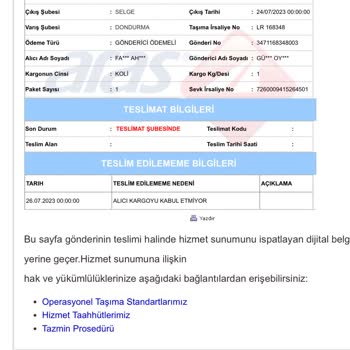 Aras Kargo Dağıtıma Çıkmayan Kargoyu Müşteri Kabul Etmiyor Kargo