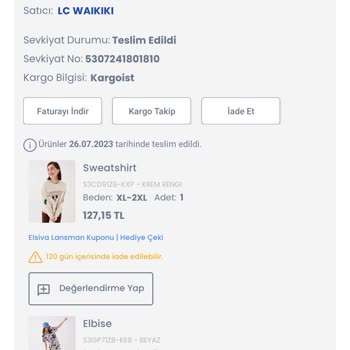 LCW Eksik Ürün Yolladı