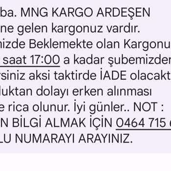 MNG Rize Ardeşen Şube Teslimat Yapmıyor