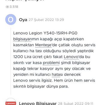 Lenovo Bilgisayar Lenovo Legion Sürekli Kapak Kırılması Problemi