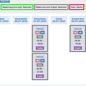 Yeşilpınar Yüzme Havuzu Seans Oluşturma Problemi