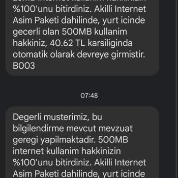 Vodafone Aşım Paketi İnternetin Bittiğine Dair Mesajla Birlikte Yüklen