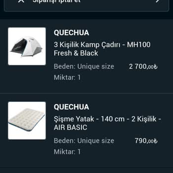 Decathlon Çadır Siparişim Tedarik Edilemedi