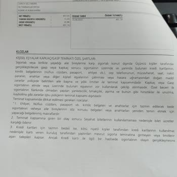 Zurich Sigorta Poliçede Yazana Uymuyor