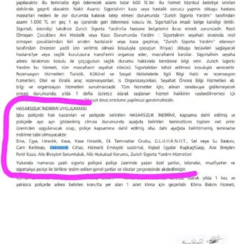 Zurich Sigorta Poliçede Yazana Uymuyor