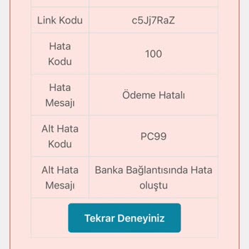PTT Bank PTT Sanal Pos Hatası