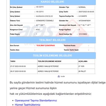 Aras Kargo Hasarlı Paketin İadesi