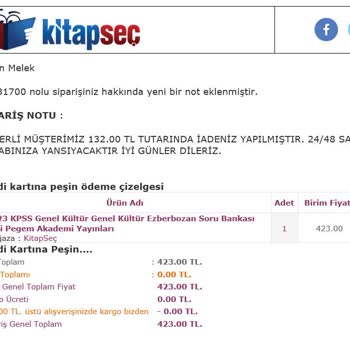 Kitap Seç Eksik Kitap Gönderimi