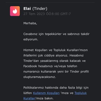 Tinder Haksız Yere Ban Atıp Kaldırmıyor.