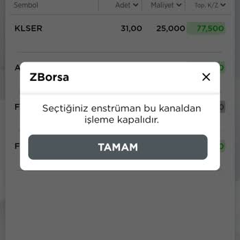 Ziraat Yatırım Veriyor."Seçtiğiniz Enstrüman Bu Kanaldan İşleme Kapalıdır