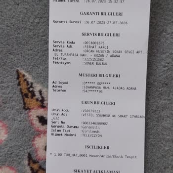 Vestel Hasarlı Ürün Gönderimi