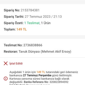 Trendyol Yemek Geç Yapılan Sipariş İptali