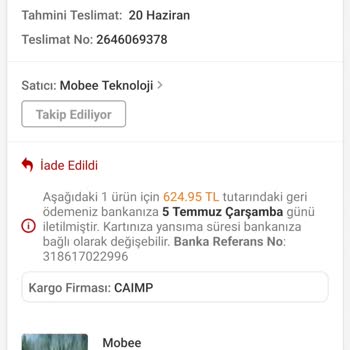 Mobee Trendyol'dan İstediğim Çadır Bir Ay Sonra İade Edildi