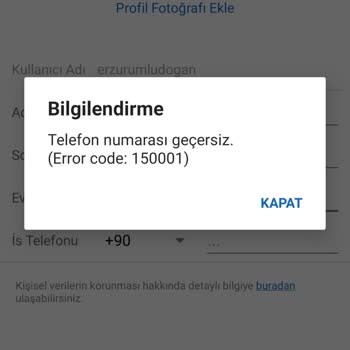 Sahibinden 150001 Hata Kodu