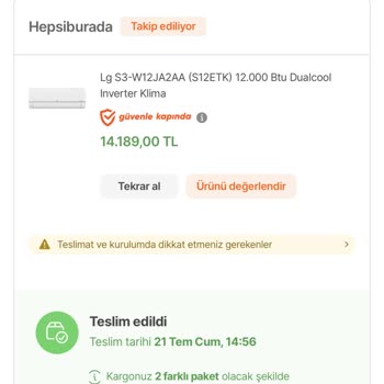 Hepsiburada. COM'dan Aldığım Klima Arızalı Geldi Ana Kart Arızası Var