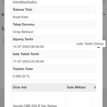 Kalyoncu Motor Gönderilmeyen Ürünler