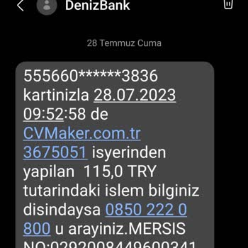 Cvmaker.com.tr CV Oluşturma İşlemi Sonrası Kredi Kartımdan Yanlışlıkla Fazladan Kesinti Yapıldı