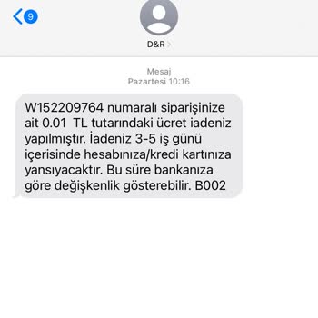 D&R Web Sitesi/İade Yapılmaması