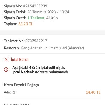 Trendyol Yemek Yemeğimin Teslim Edilmemesi Ve Ücret İadesi Yapılmaması