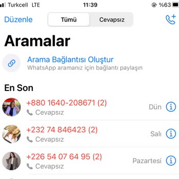 WhatsApp'a Gelen Yabancı Numaralara Ait Aramalar