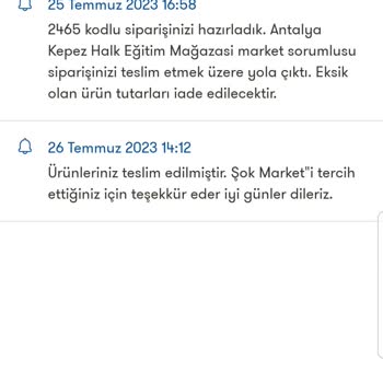 Şok Marketler Sipariş Verdiğim Ürünlerin Teslim Edilmesini İstiyorum