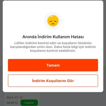 Migros Anında İndirim Kullanım Hatası