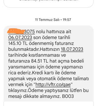 Vodafone Yüksek Fatura Açma Kapama Bedeli