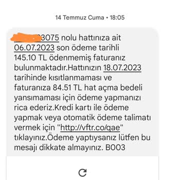 Vodafone Yüksek Fatura Açma Kapama Bedeli