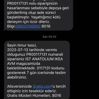 Gratis Mağazaya Teslimat Olmaması
