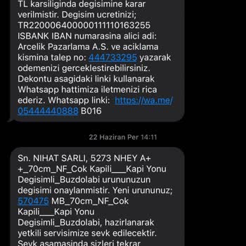 Arçelik Buzdolabı Ve Para İadesi Yapılmıyor