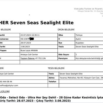 Jolly Tur - Seven Seas Sealight Elite (Kuşadası) Fiyaskosu