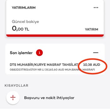 Akbank DTS Muhabir / Kurye Masraf Tahsilatı (10,38 Aud)
