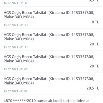 TikTak Kirala HGS Ücreti Otomatik Olarak Çekiliyor