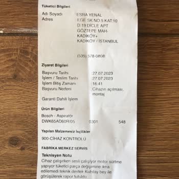 Bosch Marka Davlumbazın Motoru Kırık Bir Şekilde Teslim Edilmesi