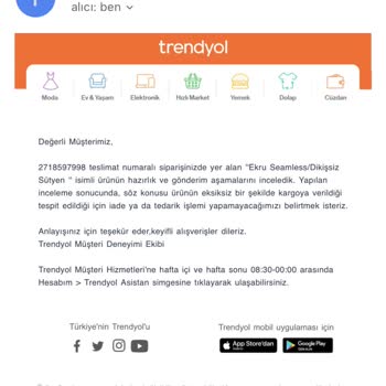Trendyol Eksik Ürün Tedarik Edilmiyor