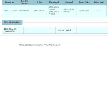 PTT Kargo Şanlıurfa Şubesi Ürünümü Kargolamadı.