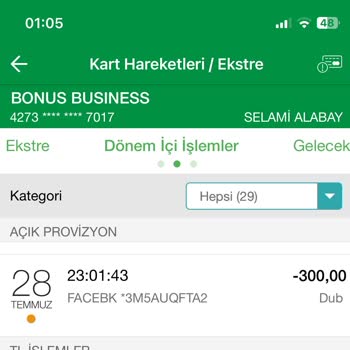 Facebook Diye Bir Uygulama İzinsiz Para Çekmiş Kartımdan