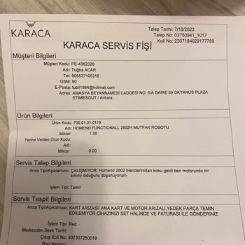 Optimum Outlet (Ankara) Karaca Homend Fatura Talebi