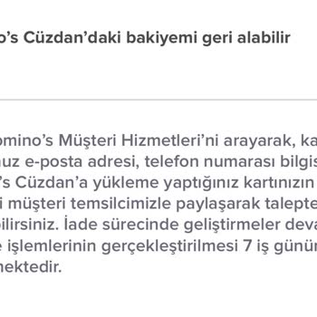Domino's Sipariş İptali Sonrası İade Problemi