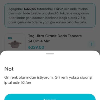 A101 Yanlış Gönderilen Ürünün İade Edilememe Sorunu