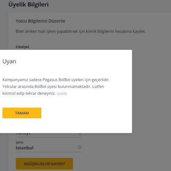 Pegasus Bol Bol Üyelik Doğum Tarihi Güncellenememesi Ve Kampanyadan Sorunu